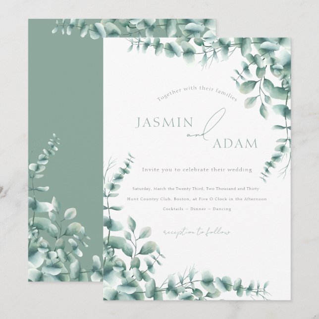 Eucalyptus Leaves Sage Green Foliage Wedding Invitation (Front/Back)