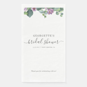 Eucalyptus Leaves Script Purple Bridal Shower Napkin