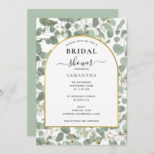 Eucalyptus Leaves Silver Dollar Gold Bridal Shower Invitation