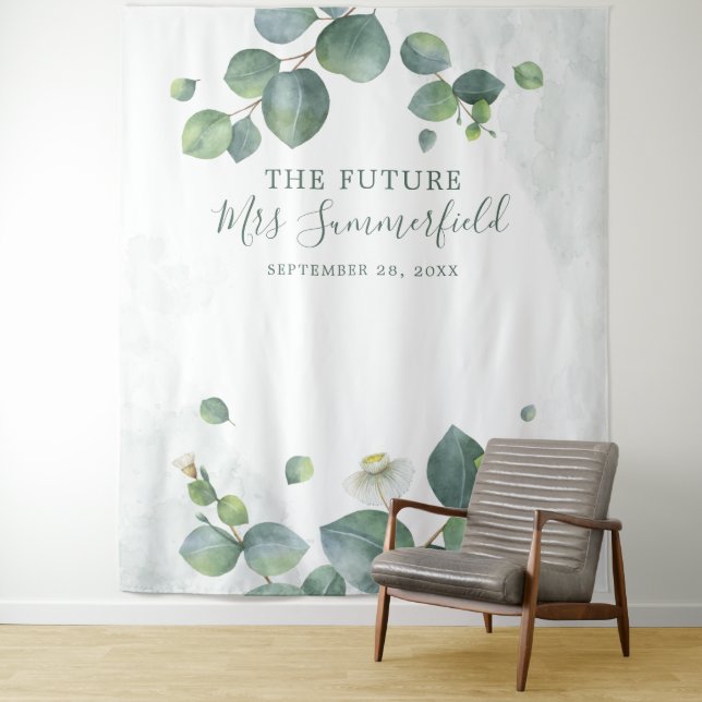 Eucalyptus Leaves Succulent Photo Booth Tapestry (In Situ)