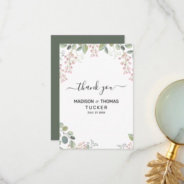 Eucalyptus Leaves Thank You Card (Front/Back In Situ)