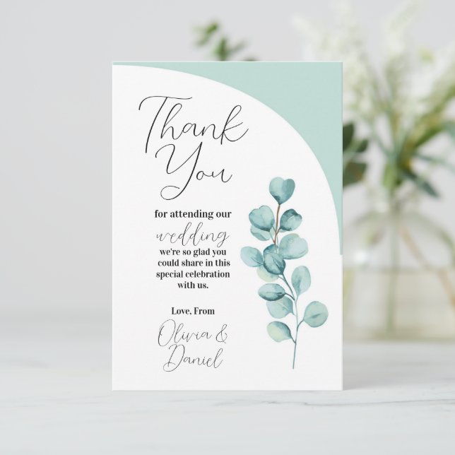Eucalyptus Leaves Thank You Wedding wedding Mint Card (Standing Front)