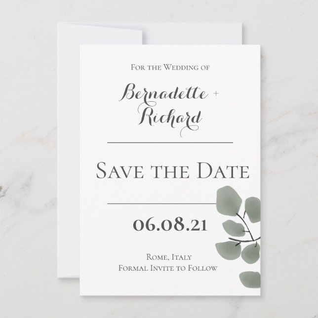 Eucalyptus Leaves Theme Save The Date (Front)