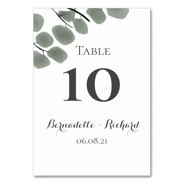 Eucalyptus Leaves Theme Table Number (Front)