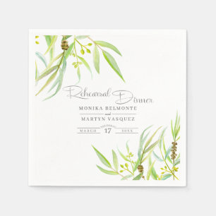 Eucalyptus leaves watercolor art rehearsal dinner napkin