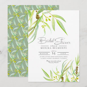 Eucalyptus leaves watercolor bridal shower invitation