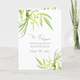 Eucalyptus leaves watercolor green wedding programme