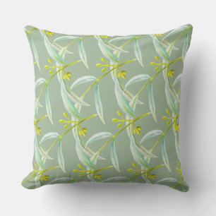 Eucalyptus leaves watercolor painting art cushion