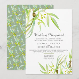 Eucalyptus leaves watercolor postponed wedding invitation