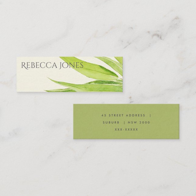 EUCALYPTUS LEAVES WATERCOLOUR FOLIAGE ADDRESS MINI BUSINESS CARD (Front/Back)