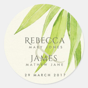 EUCALYPTUS LEAVES WATERCOLOUR FOLIAGE MONOGRAM CLASSIC ROUND STICKER