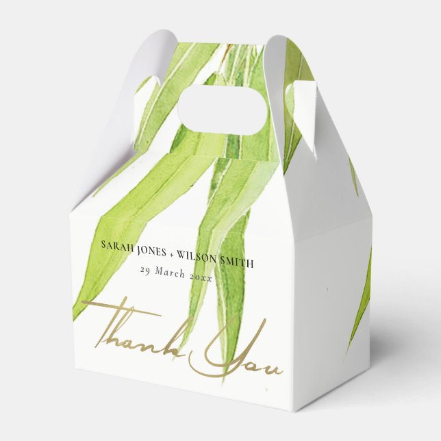 EUCALYPTUS LEAVES WATERCOLOUR FOLIAGE MONOGRAM FAVOUR BOX (Front Side)