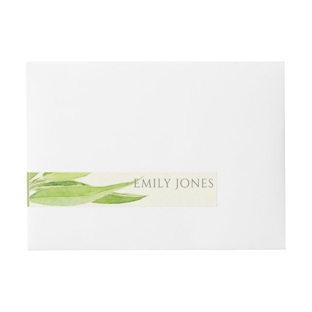 EUCALYPTUS LEAVES WATERCOLOUR FOLIAGE MONOGRAM WRAPAROUND ADDRESS LABEL (Front)