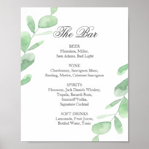 Eucalyptus leaves. Wedding Bar menu Poster