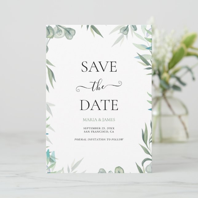 Eucalyptus Leaves Wedding Card (Standing Front)