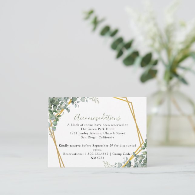 Eucalyptus Leaves Wedding Enclosure Card (Standing Front)