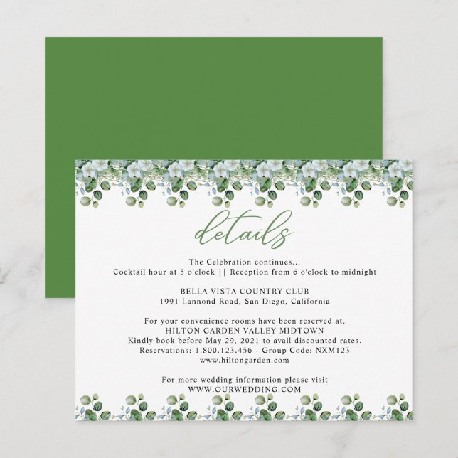 Eucalyptus Leaves Wedding Enclosure Card (Front/Back)