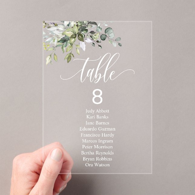 Eucalyptus Leaves Wedding Event Seating Chart Tabl Acrylic Invitations (Insitu (Handheld))