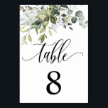 Eucalyptus Leaves Wedding Event Seating Table Card<br><div class="desc">This simply elegant minimalist table number card features beautiful script writing with a watercolor greenery foliage leaves arrangement. The elegant calligraphy wording of "table" cannot be changed, but you can edit the colour. You cannot edit/change the eucalyptus greenery foliage leaves arrangement. You can customise the table number card to anything...</div>