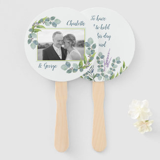 Eucalyptus Leaves Wedding Fan Photo n Saying