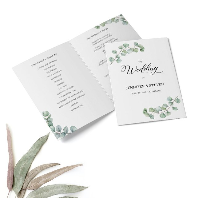 Eucalyptus Leaves Wedding Folded Program Programme (Creator Uploaded)