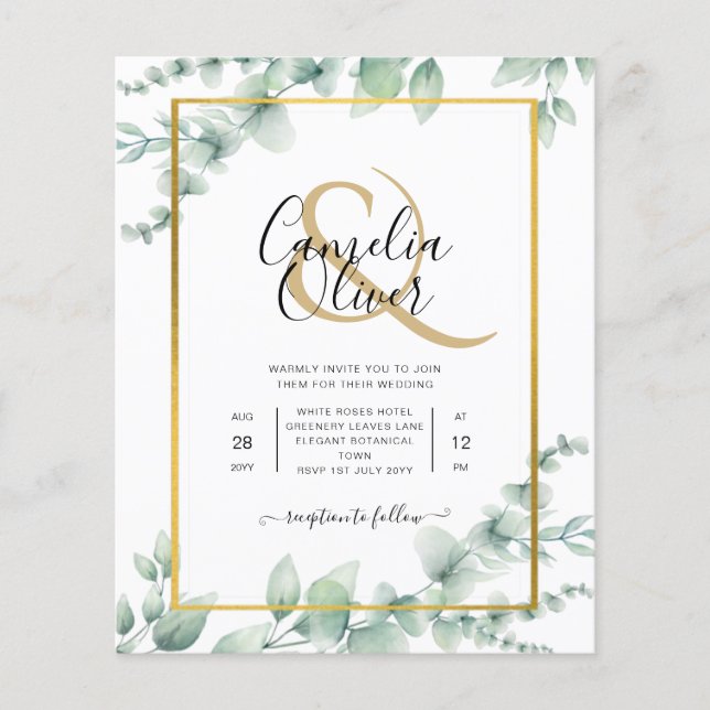Eucalyptus Leaves WEDDING Greenery GOLD QR CODE  Flyer (Front)