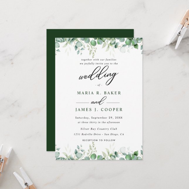 Eucalyptus Leaves Wedding Invitation (Front/Back In Situ)
