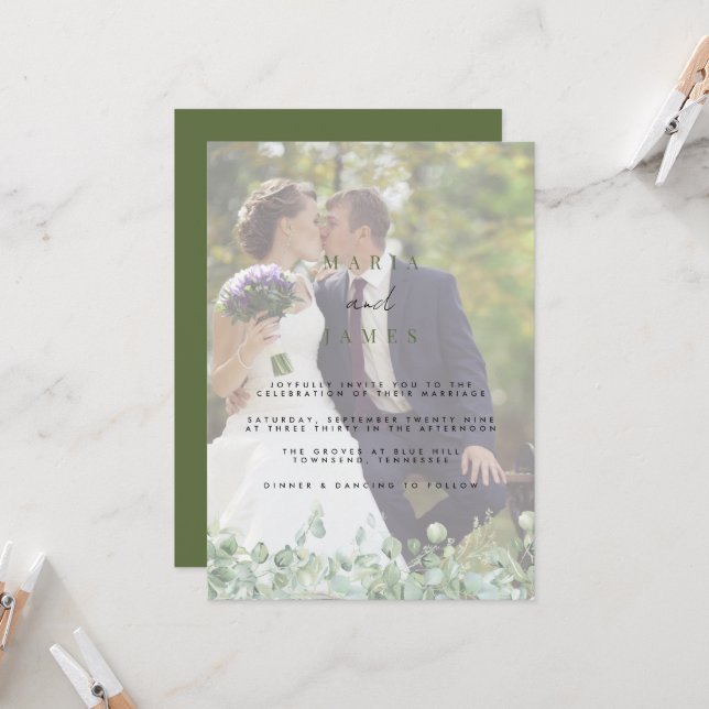 Eucalyptus Leaves Wedding Invitation (Front/Back In Situ)