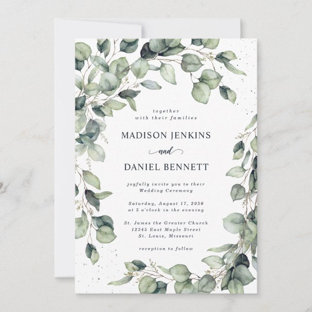 Eucalyptus Leaves Wedding Invitation (Front)