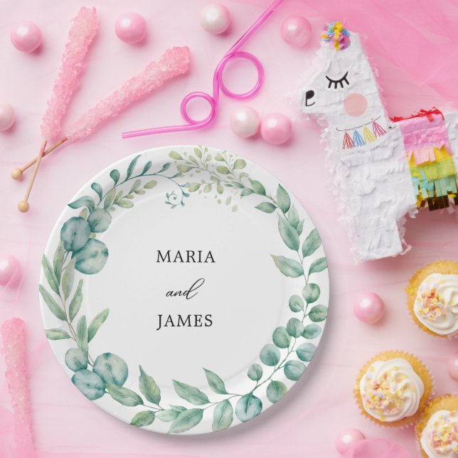 Eucalyptus Leaves Wedding Paper Plate (Party)