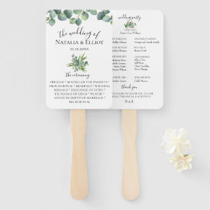 Eucalyptus Leaves Wedding Program Hand Fan
