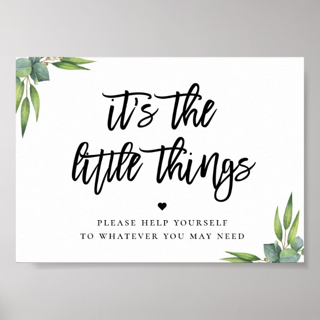 Eucalyptus Leaves Wedding Restroom Favour Poster (Front)