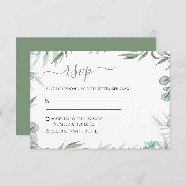 Eucalyptus Leaves Wedding RSVP Card (Front/Back)