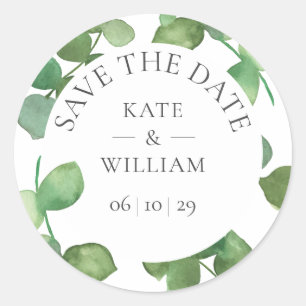 Eucalyptus Leaves Wedding Save the Date Favour Classic Round Sticker