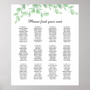 Eucalyptus leaves. Wedding Seating Chart Poster