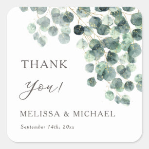 Eucalyptus Leaves Wedding Thank You Square Sticker