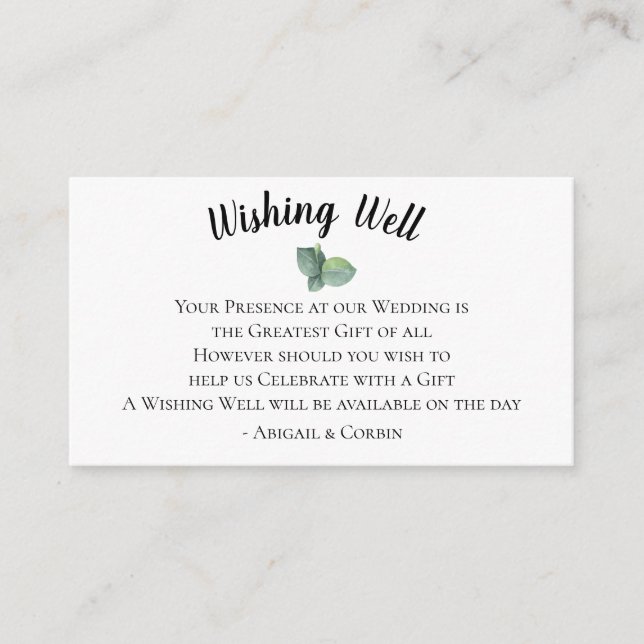 Eucalyptus Leaves Wedding Wishing Well Enclosure Card (Front)