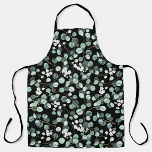Eucalyptus Leaves: White Flowers Pattern Apron