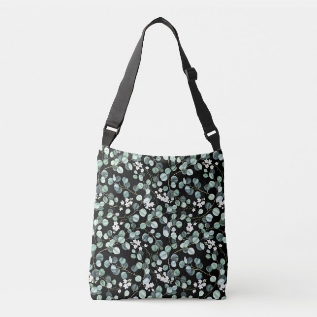 Eucalyptus Leaves: White Flowers Pattern Crossbody Bag (Front)