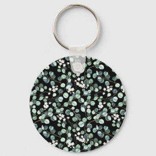 Eucalyptus Leaves: White Flowers Pattern Key Ring