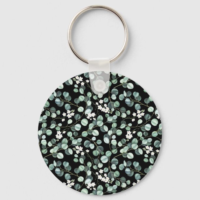 Eucalyptus Leaves: White Flowers Pattern Key Ring (Front)