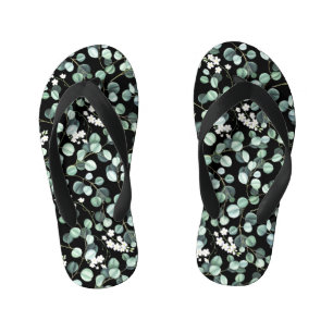 Eucalyptus Leaves: White Flowers Pattern Kid's Flip Flops