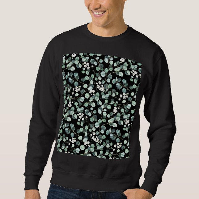 Eucalyptus Leaves: White Flowers Pattern Sweatshirt (Front)
