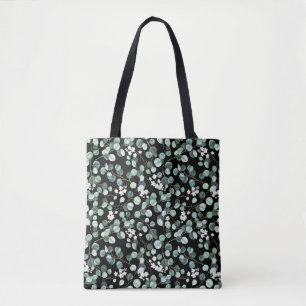 Eucalyptus Leaves: White Flowers Pattern Tote Bag