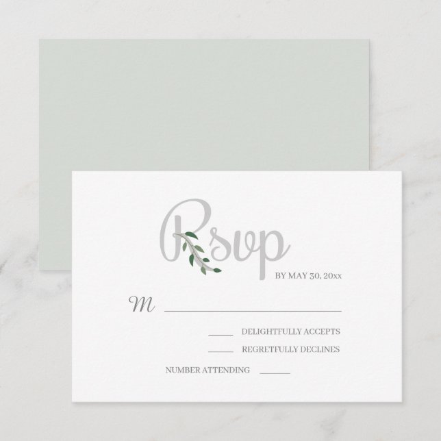 Eucalyptus Leaves White Grey Elegant Wedding RSVP Invitation (Front/Back)