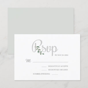 Eucalyptus Leaves White Grey Elegant Wedding RSVP Invitation