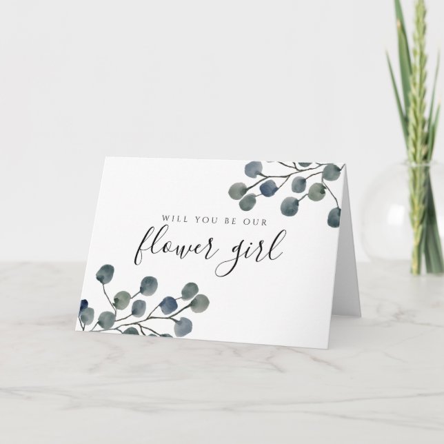 Eucalyptus Leaves Will You Be Our Flower Girl Card (Front)