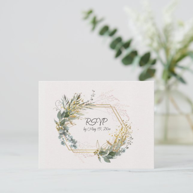 Eucalyptus Leaves With Gold Accents and Frame Postcard (Standing Front)