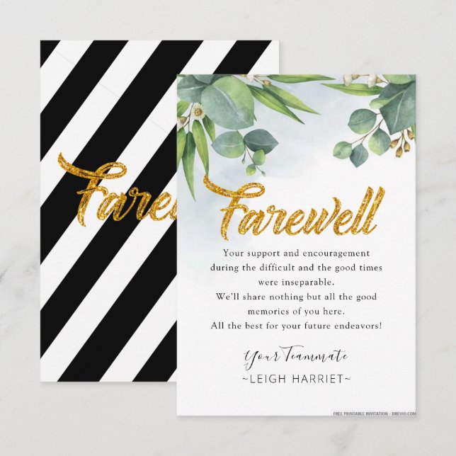 Eucalyptus Leaving Coworker farewell card (Front/Back)