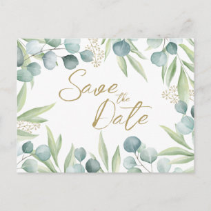 Eucalyptus Light Watercolor Sage Save the Date Inv Invitation Postcard